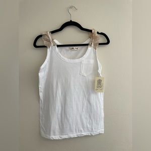 Cotton Tank Top Blouse with Ruffle Shoulder Details Ballet inspired NWT